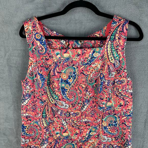 Talbots Dress Women 12 Pink Paisley Sleeveless Keyhole Back Bonaire Spring Party - Picture 2 of 13